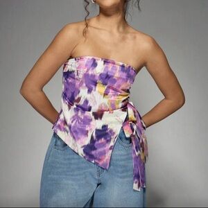 Missguided Purple and White Abstract Strapless Top